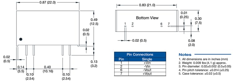 Mechanical Drawing - XP Power IMB01 Medical DC-DC Converters